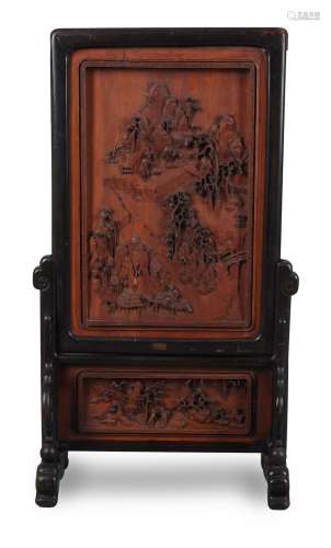 A Chinese carved wood table screen