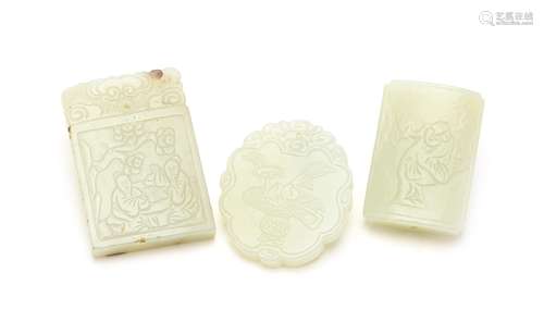 Three Chinese pale celadon jade plaques