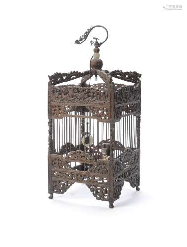 A Chinese square bamboo bird cage
