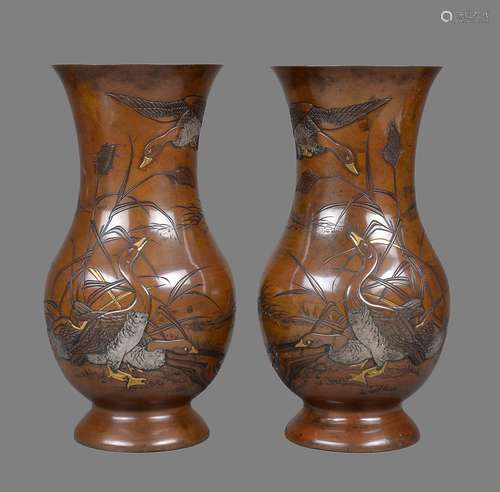 A Pair of Japanese Bronze Vases