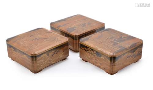 Three Japanese Lacquer Boxes and Covers