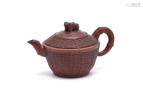 A small Chinese basket-form yixing teapot