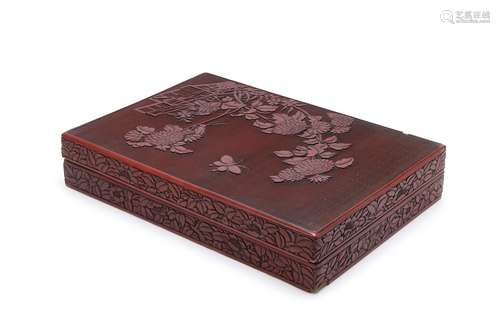 A Japanese cinnabar lacquer document box and cover