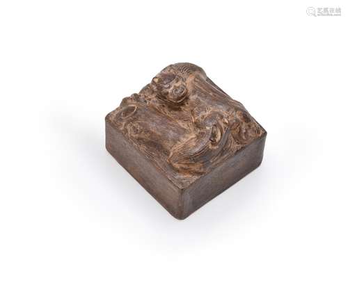 A Chinese square carved wood seal