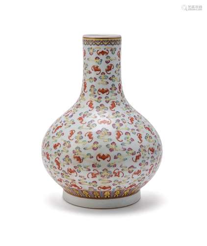 A Chinese Famille Rose 'Bats and Clouds' bottle vase