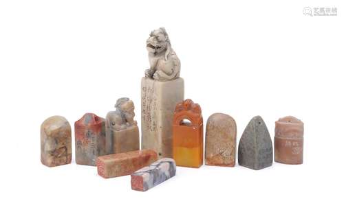 A group of nine assorted Chinese soapstone seals