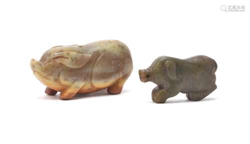 Two Chinese jade archaic style pigs