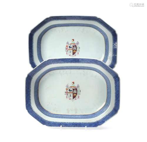 A pair of Chinese Armorial rectangular dishes