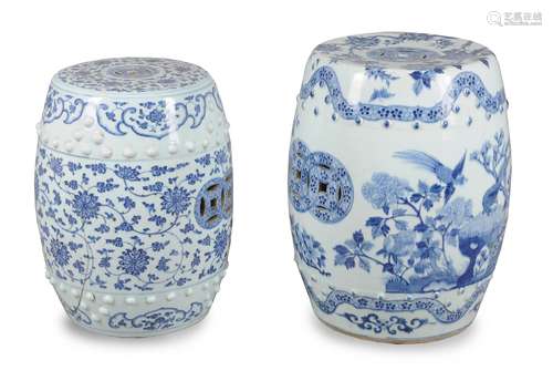 Two Chinese blue and white garden stools