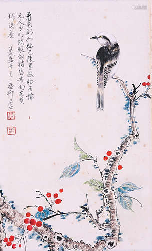 謝稚柳 花鳥 設色紙本 鏡片