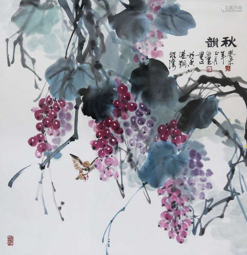 張旦憲 花鳥 設色紙本 鏡框