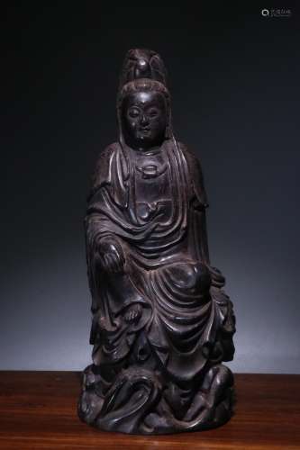 A Chinese Rosewood Guanyin Statue