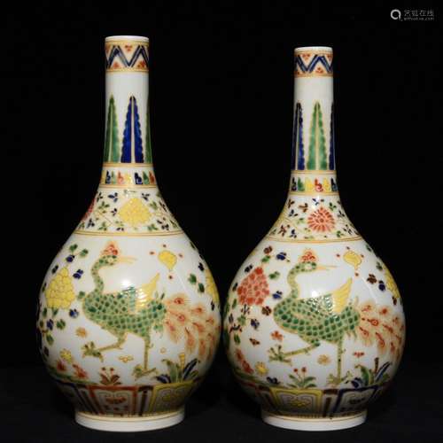 Pair Of Chinese Porcelain Wucai Vases