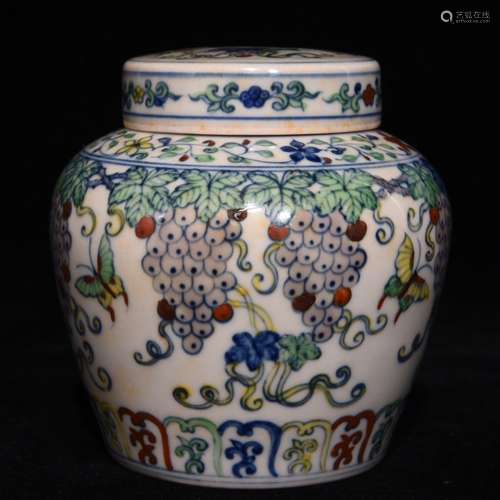 A Chinese Porcelain Doucai Grape Jar