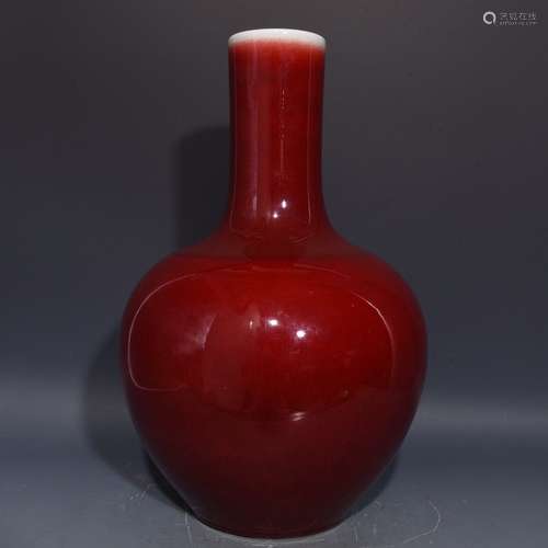 A Chinese Porcelain Red Glazed Bottle Vase