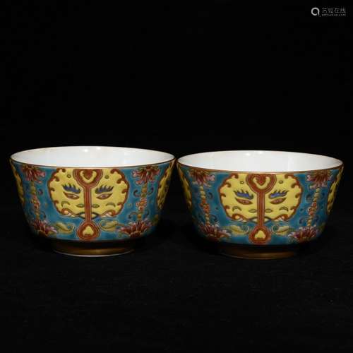 Pair Of Chinese Porcelain Enameled Floral Cups