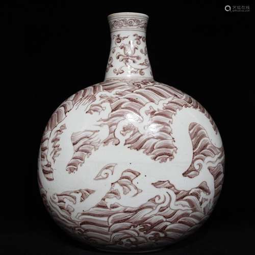 A Chinese Porcelain Underglazed Red Oblate Vase