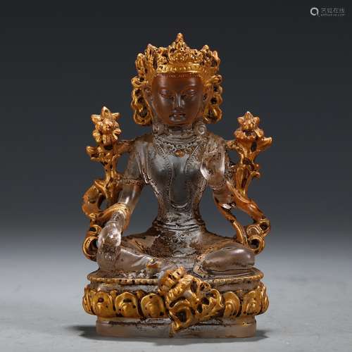 A Chinese Glassware Buddha Ornament With Gold Painting