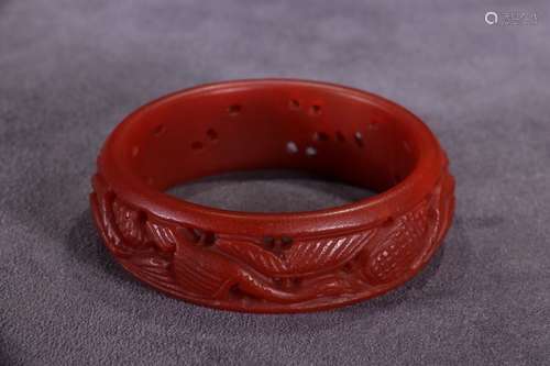 A Chinese Agate Phoenix Pattern Bangle