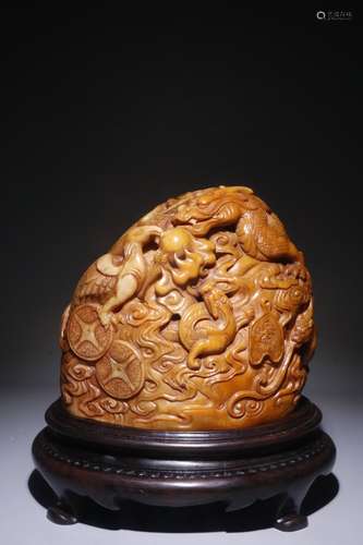 A Chinese Tianhuang Stone Dragon Censer Ornament