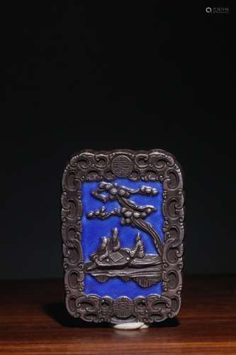 A Chinese Silver Figure-Story Enameling Blue Pendant