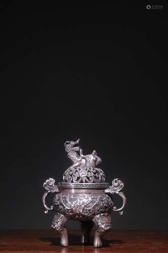 A Chinese Silver Beast Censer