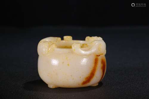 A Chinese Hetian Jade Beast Small Censer