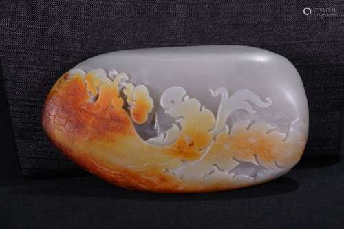 A Chinese Hetian Jade Raw Seed Phoenix Carving Hand Piece