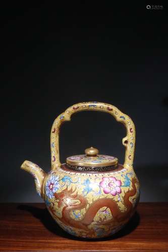 A Chinese Zisha Enameled Teapot