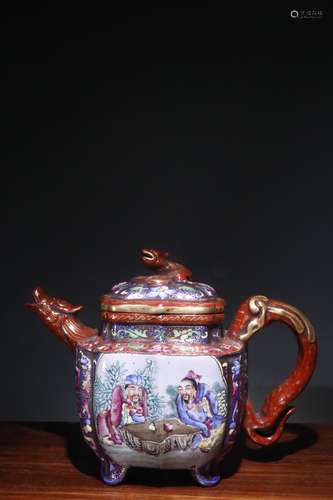 A Chinese Zisha Enameled Teapot