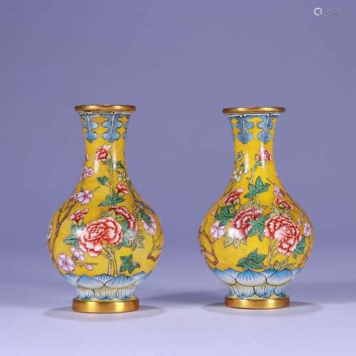 Pair Of Chinese Enameled Floral Vases