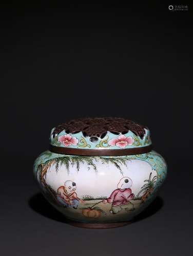 A Chinese Bronze Enameled Figure-Story Censer