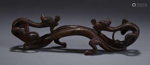 A Chinese Bronze Dragon Brush Rack