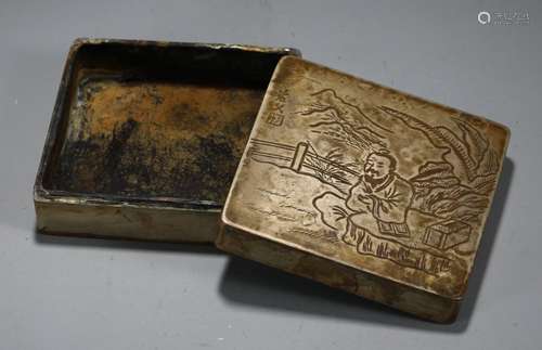 A Chinese Bronze Figure Box With Lid