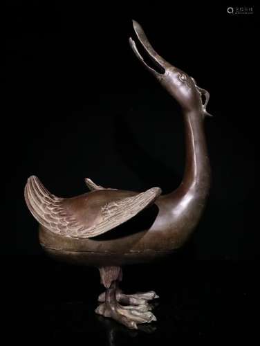 A Chinese Bronze Ware Goose Censer Ornament