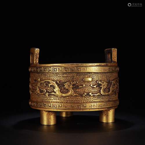 A Chinese Gilt Bronze Censer Dragon Pattern Censer