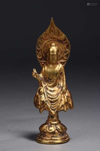 A Chinese Gilt Bronze Guanyin Ornament