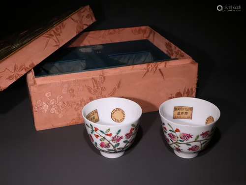 Pair Of Chinese Porcelain Famille Rose Cups