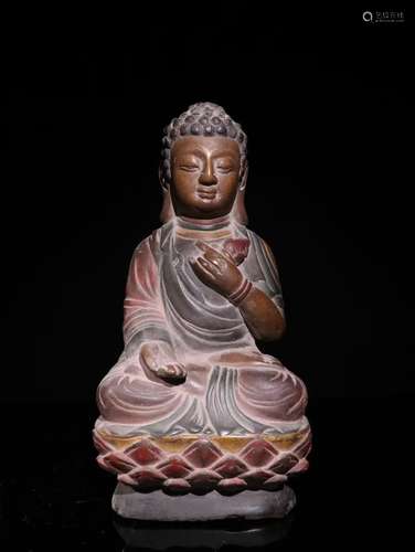 A Chinese Bluestone Gautama Buddha With Painting