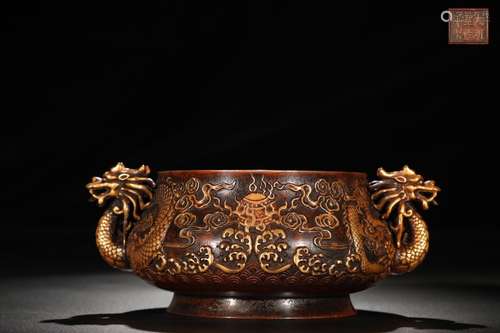 A Chinese Bronze Censer With Partly Gilding