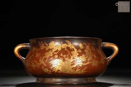 A Chinese Bronze Censer With Partly Gilding