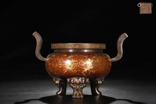 A Chinese Bronze Censer With Partly Gilding