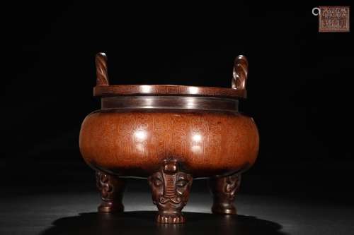 A Chinese Bronze Censer Embeded Silver