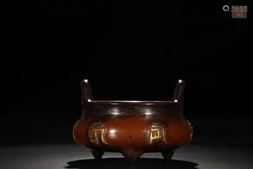 A Chinese Bronze Censer With Partly Gilding