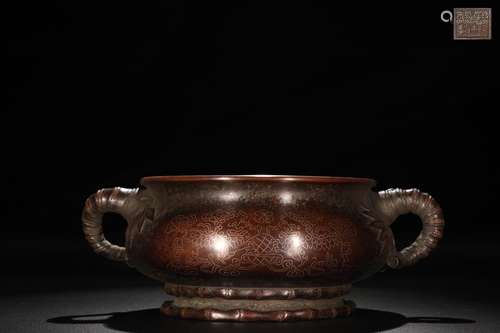 A Chinese Bronze Censer Embeded Silver