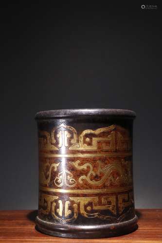 A Chinese Bronze Dragon Pattern Brush Pot