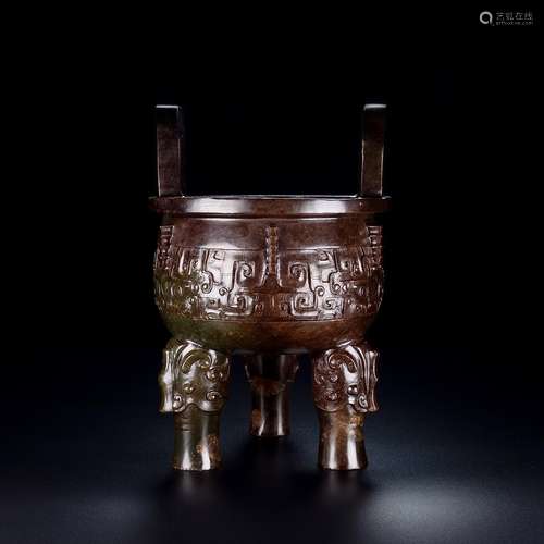 A Chinese Hetian Jade Material Tripod Censer