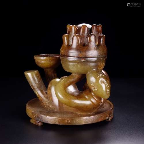 A Chinese Hetian Jade Material Candle Holder