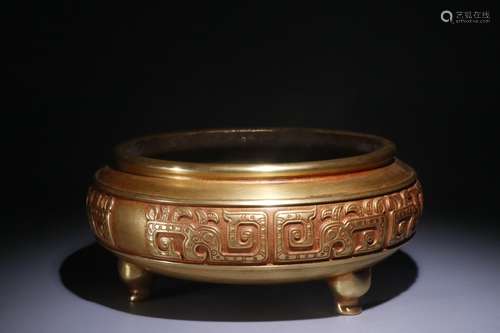 A Chinese Gilt Bronze Dragon Pattern Censer