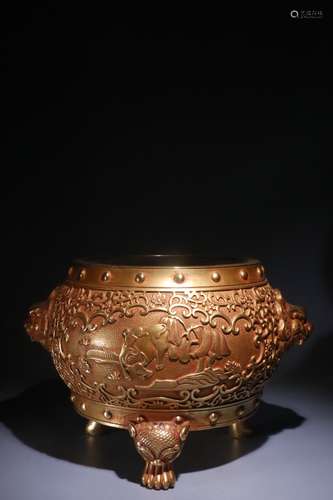 A Chinese Gilt Bronze Censer Of Beast Pattern